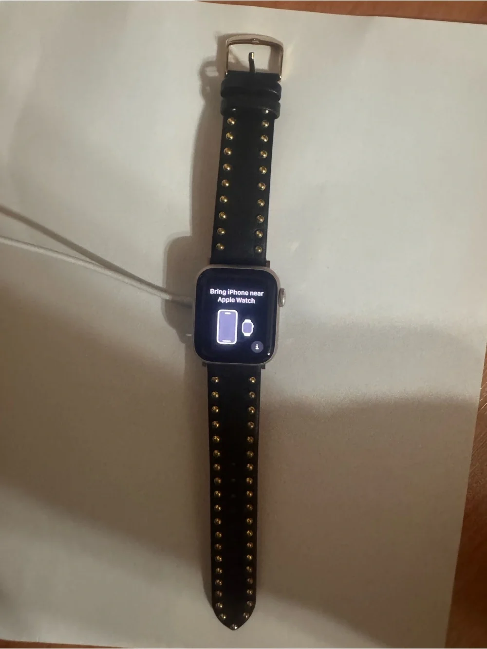 Apple Smartwatch with Black Leather Band and Gold Studs SE 2nd gen 40mm
